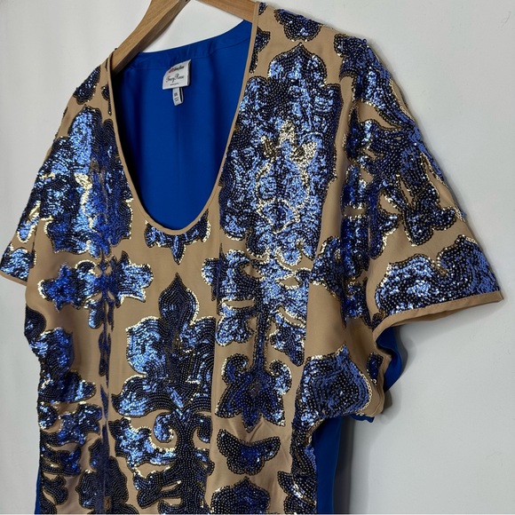 Tracy Reese x Neiman Marcus Blue Sequin Short Sleeve Blouse Top XXL - Picture 6 of 11